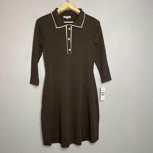 Nanette Nanette Lepore Women's Size L‎ Tipped Knit Polo Mini Dress Tan Espresso